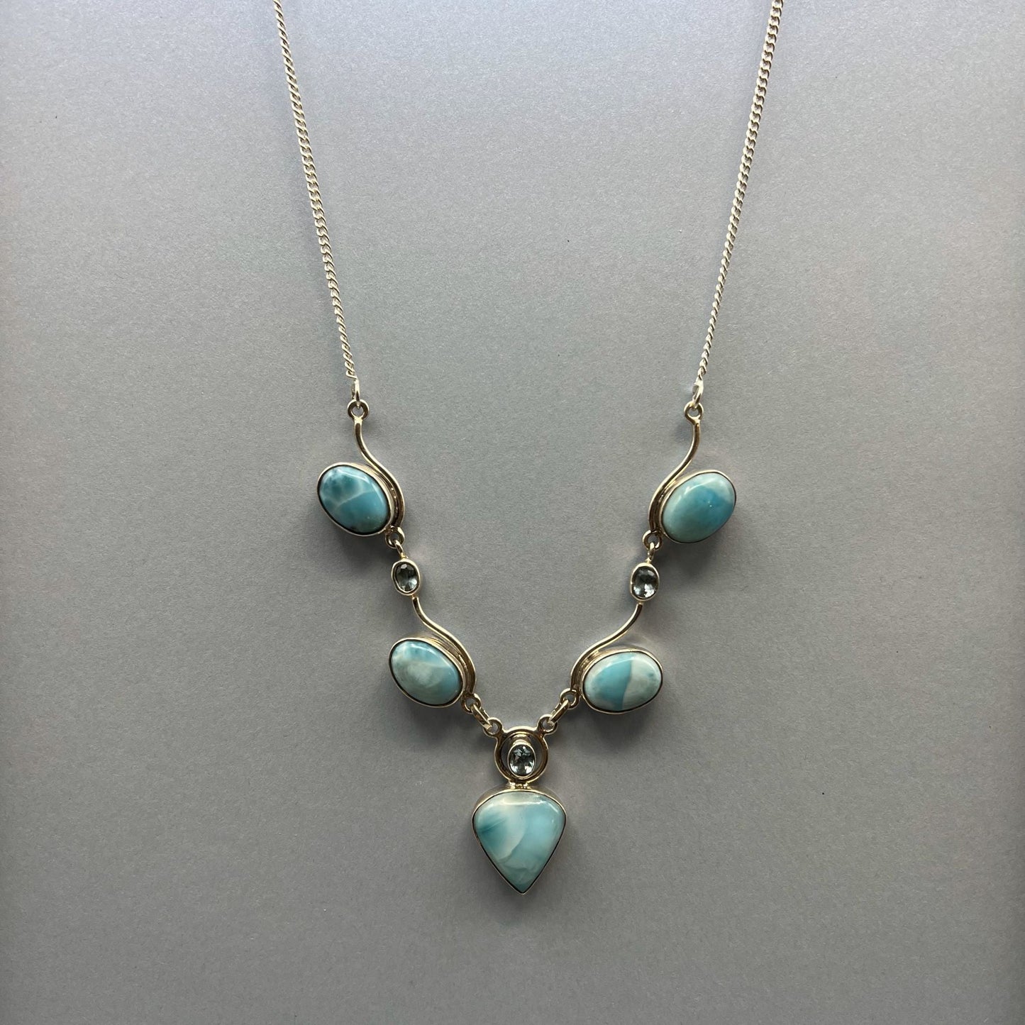 925 Silver Classic Blue Larimar & Blue Topaz Mix Stone Jewelry Set