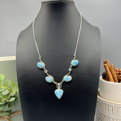 925 Silver Classic Blue Larimar & Blue Topaz Mix Stone Jewelry Set