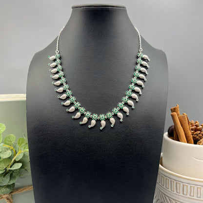 925 Silver Designer Festive Green Emerald Cut Stone Necklace Set