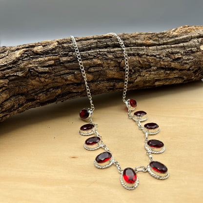 925 Silver Classic Red Mozambique Garnet Cut Stone Necklace