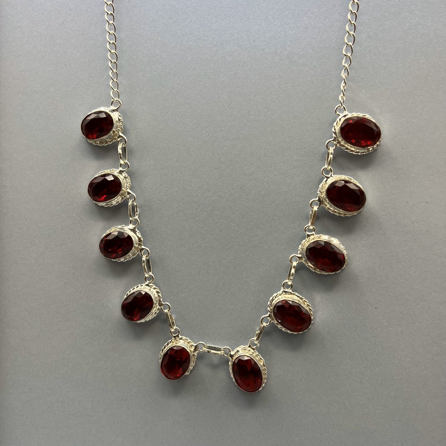 925 Silver Classic Red Mozambique Garnet Cut Stone Necklace