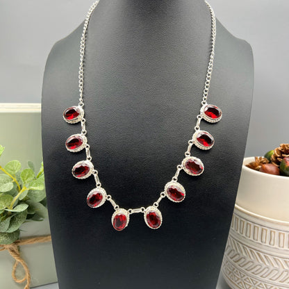 925 Silver Classic Red Mozambique Garnet Cut Stone Necklace