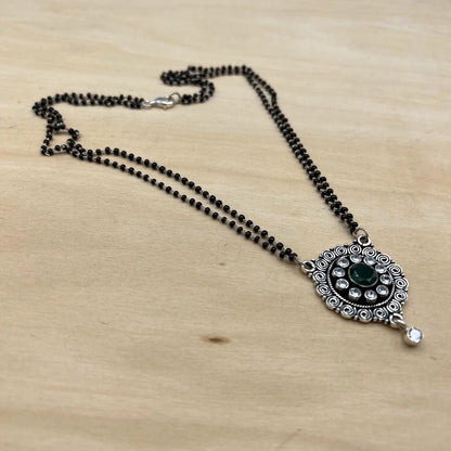 925 SS Classic White Color Topaz, Black Bead Necklace