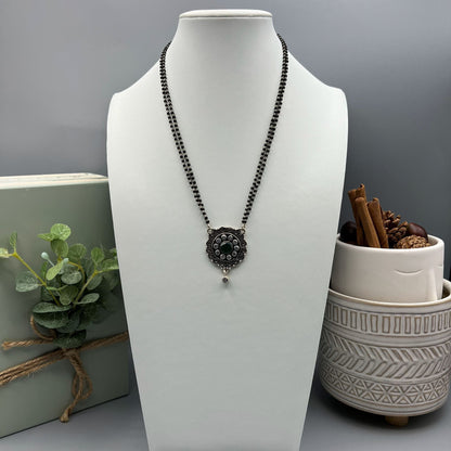 925 Silver Classic Whiter Topaz, Black Bead Necklace