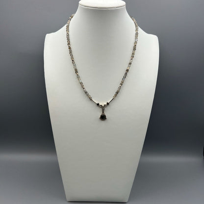 925 Silver Dainty Handcrafted Grey Labradorite Single Strand Bead Necklace Set