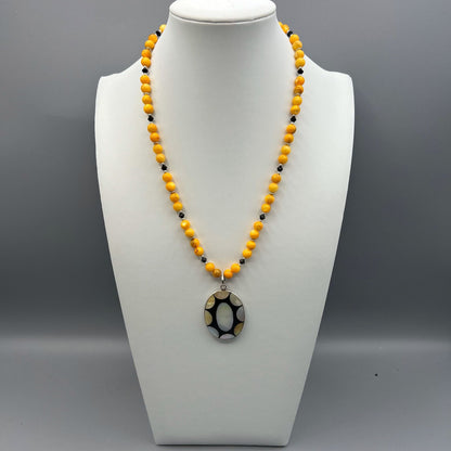 925 Silver Classic Yellow River Shell Single Strand Bead Necklace Set