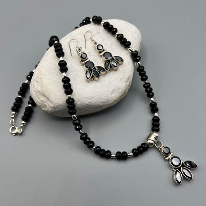 925 SS Festive Black Color Onyx Bead Necklace Set