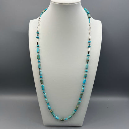 925 Silver Designer Trendy Handcrafted Blue African Impression Jasper Single Strand Long Bead Necklace Set