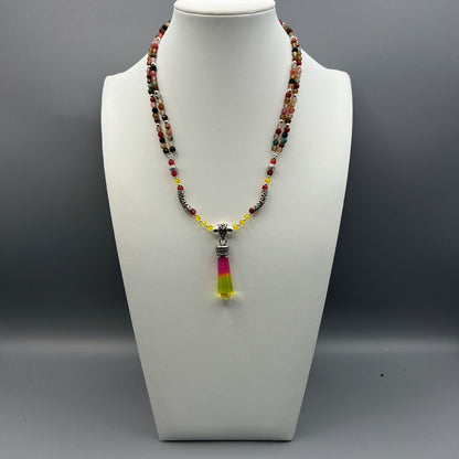 925 Silver Designer Festive Handcrafted Multi Color Tourmaline Dual Strand Bead Necklace Set