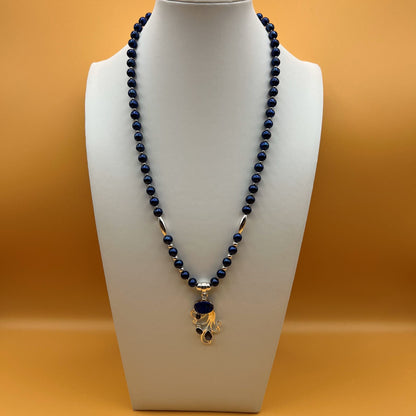 925 Silver Designer Festive Handcrafted Blue Pearl & Druzy Single Strand Long Bead Necklace Set