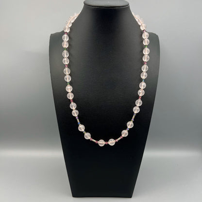 925 Silver Vintage Look Designer Trendy Handcrafted Rose Quartz Single Strand Bead Long Necklace Set