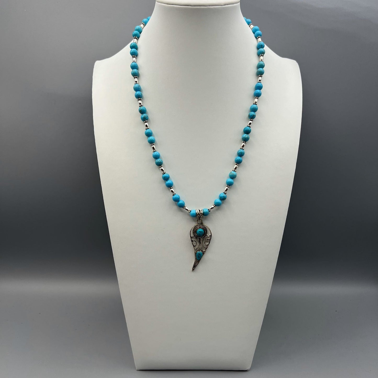 925 Silver Trendy Handcrafted Blue Turquoise Single Strand Bead Necklace Set