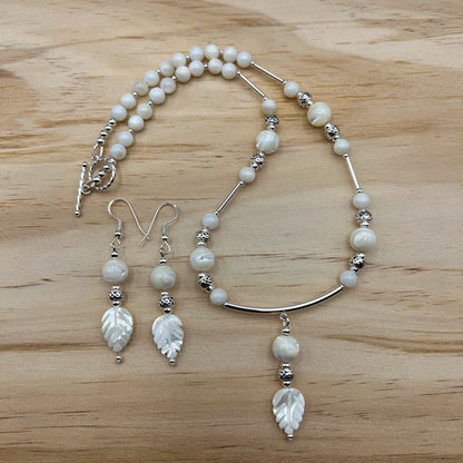 925 Silver Designer Trendy Handcrafted White Mother of Pearl Single Strand Bead Necklace Set