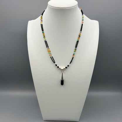 925 Silver Designer Dainty Handcrafted Multi Color Agate & Black Onyx Dual Strand Bead Necklace Set