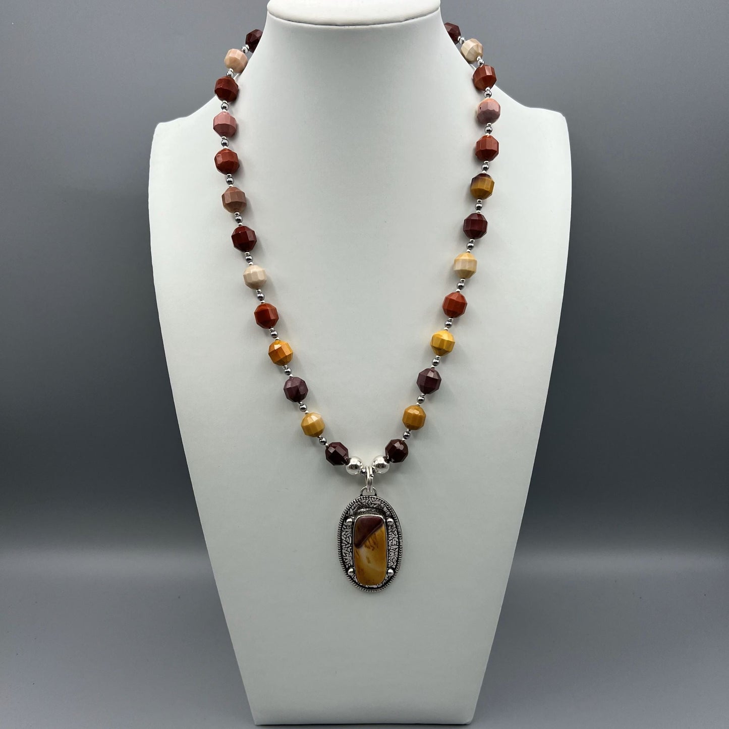 925 Silver Antique Look Classic Handcrafted Multi Color Mookaite & Haematite Single Strand Long Bead Necklace Set