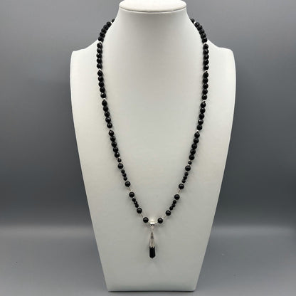 925 Silver Dainty Handcrafted Multi Shape Black Onyx Single Strand Long Bead Necklace Set