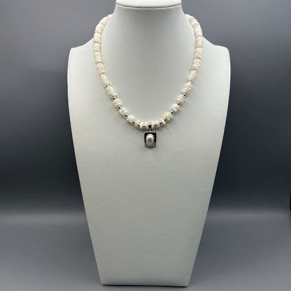 925 Silver Designer Handcrafted Trendy White Mother of Pearl Single Strand Bead Necklace Set