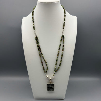 925 Silver Designer Trendy Handcrafted Green Opal & Swiss Opal Dual Strand Long Bead Necklace Set