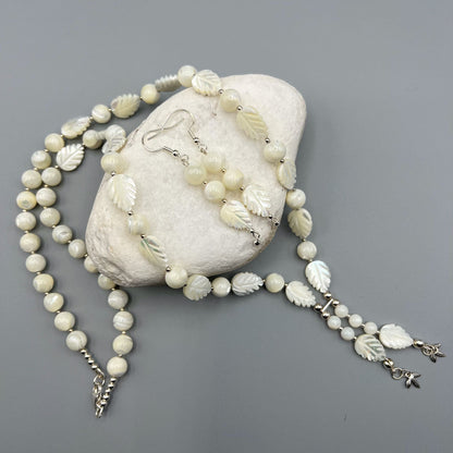 925 SS Designer Trendy White Color Mother of Pearl Bead Necklace Set