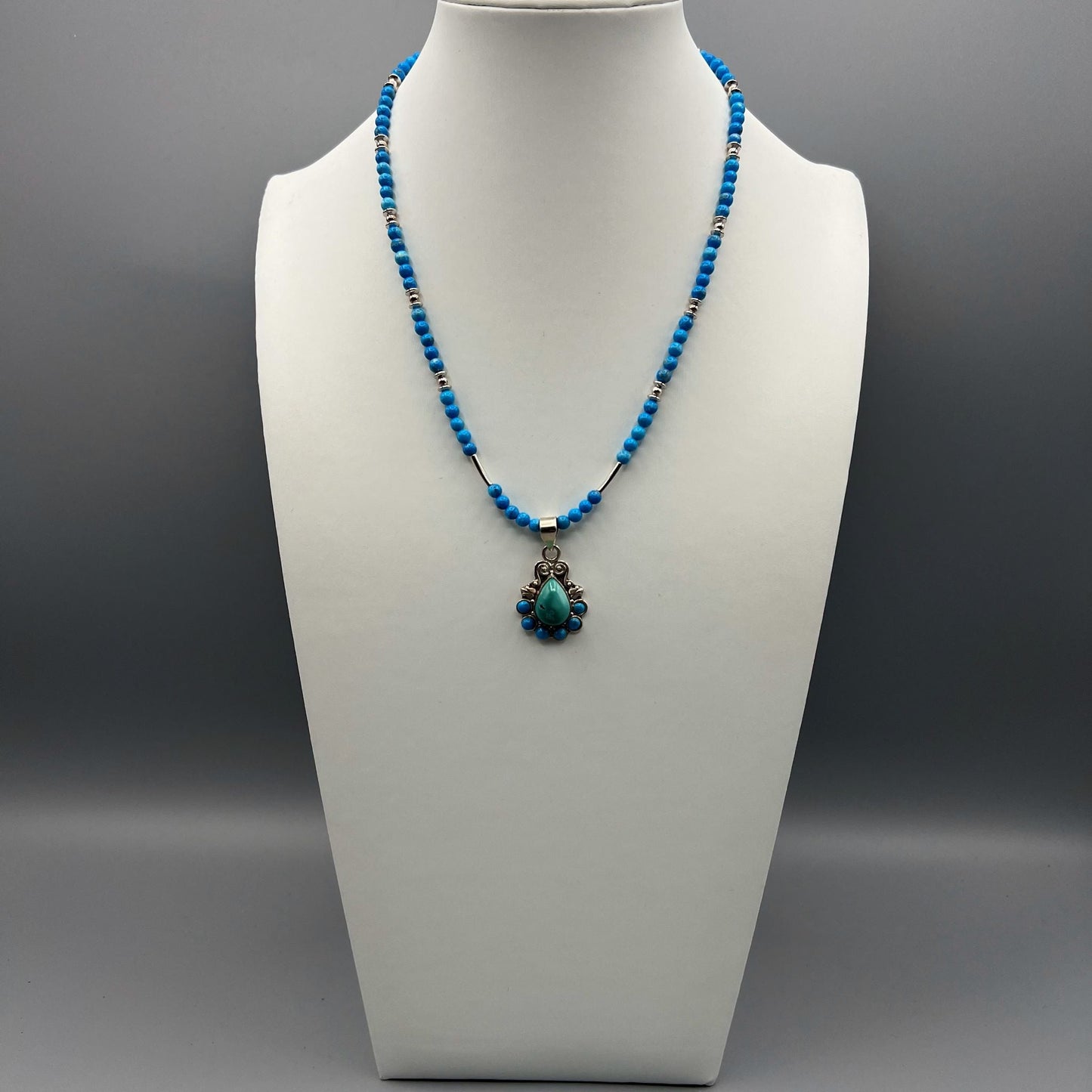 925 Silver Dainty Handcrafted Blue Magnesite & Turquoise Single Strand Bead Necklace Set