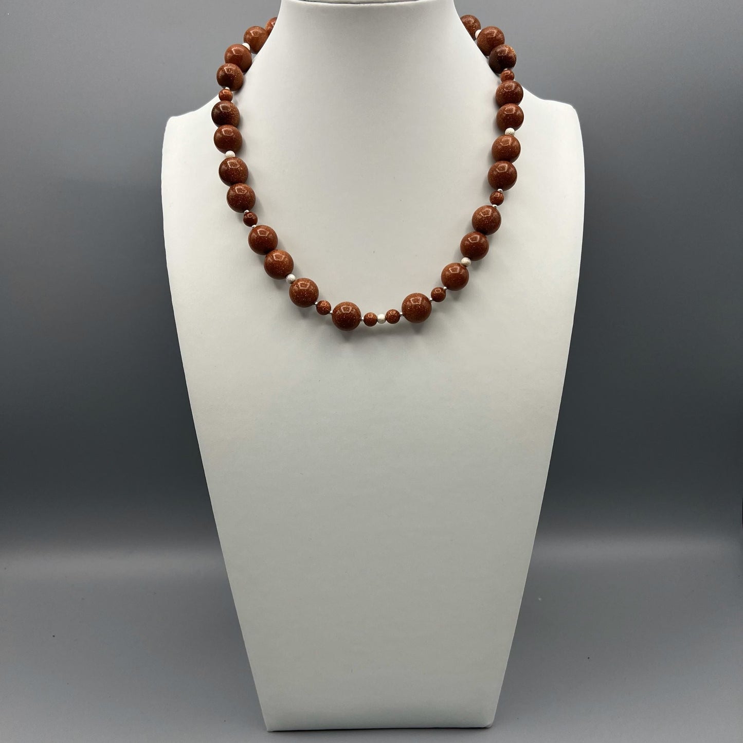 925 Silver Trendy Handcrafted Gold Brown Sand Stone Chunky Bead Necklace Set