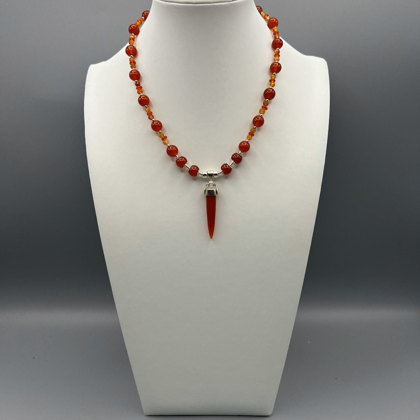 925 Silver Trendy Handcrafted Orange Carnelian Single Strand Bead Necklace Set