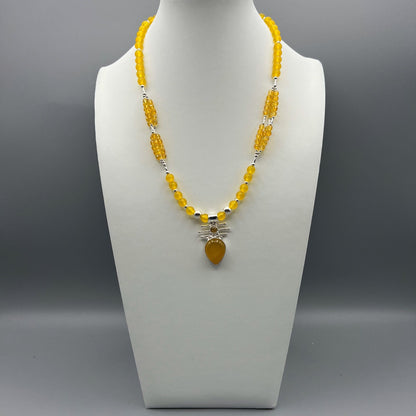 925 Silver Rare Find Designer Classic Handcrafted Yellow Citrine & Onyx Multi Strand Bead Necklace Set