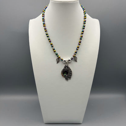 925 Silver Antique Look Classic Handcrafted Rainbow Haematite & Mystic Topaz Single Strand Bead Necklace Set