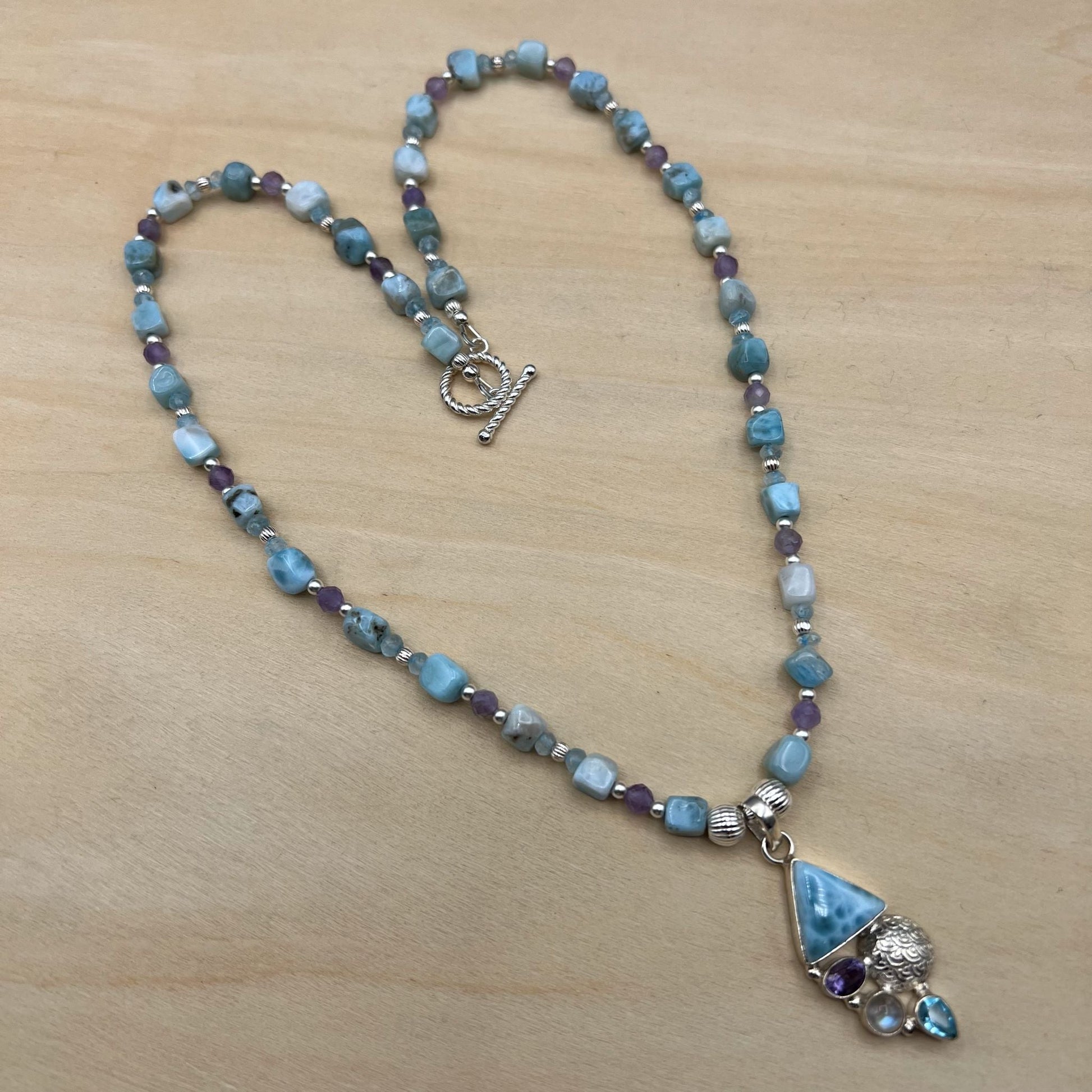 925 SS Trendy Blue Color Larimar Bead Necklace