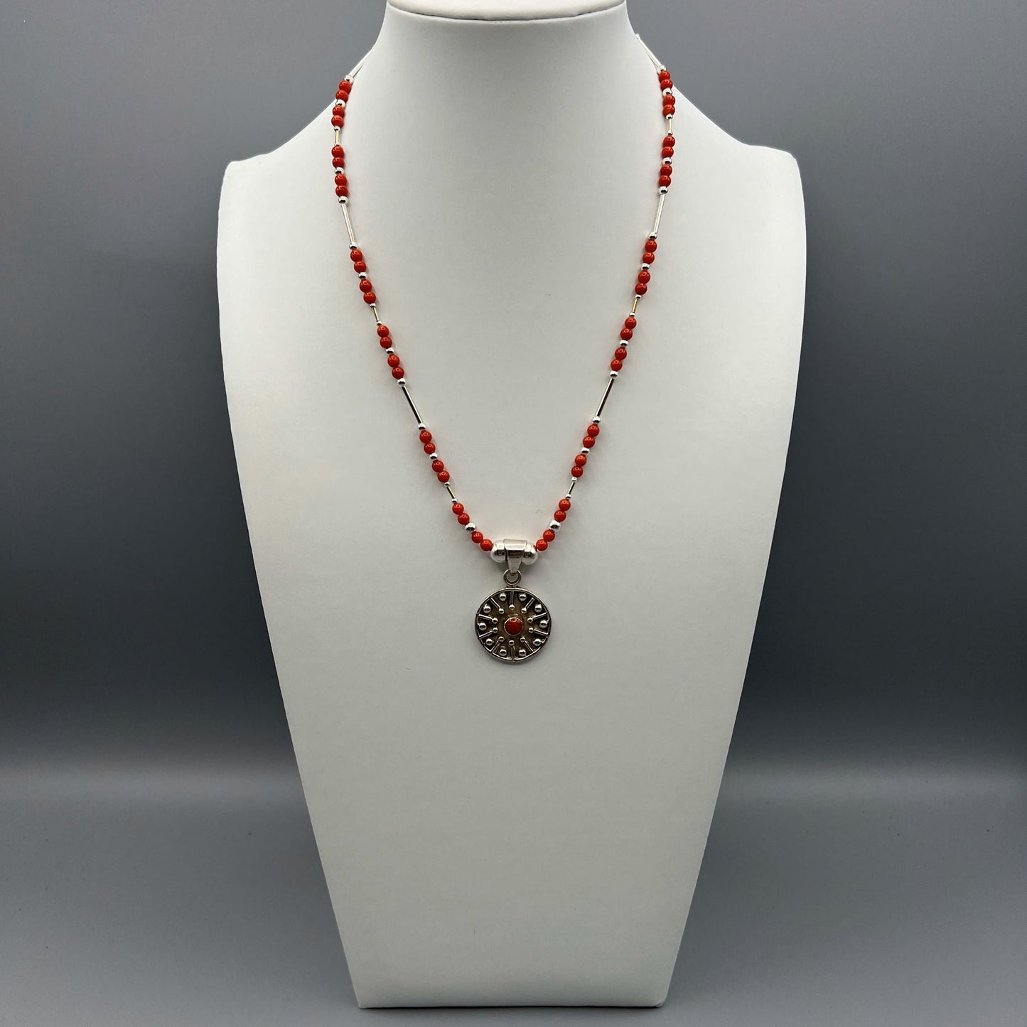 925 Silver Antique Look Dainty Handcrafted Red Coral Single Strand Bead Necklace