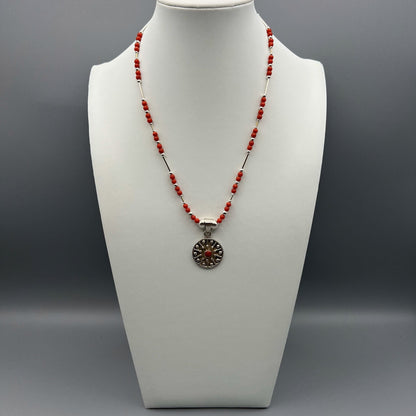 925 Silver Antique Look Dainty Handcrafted Red Coral Single Strand Bead Necklace