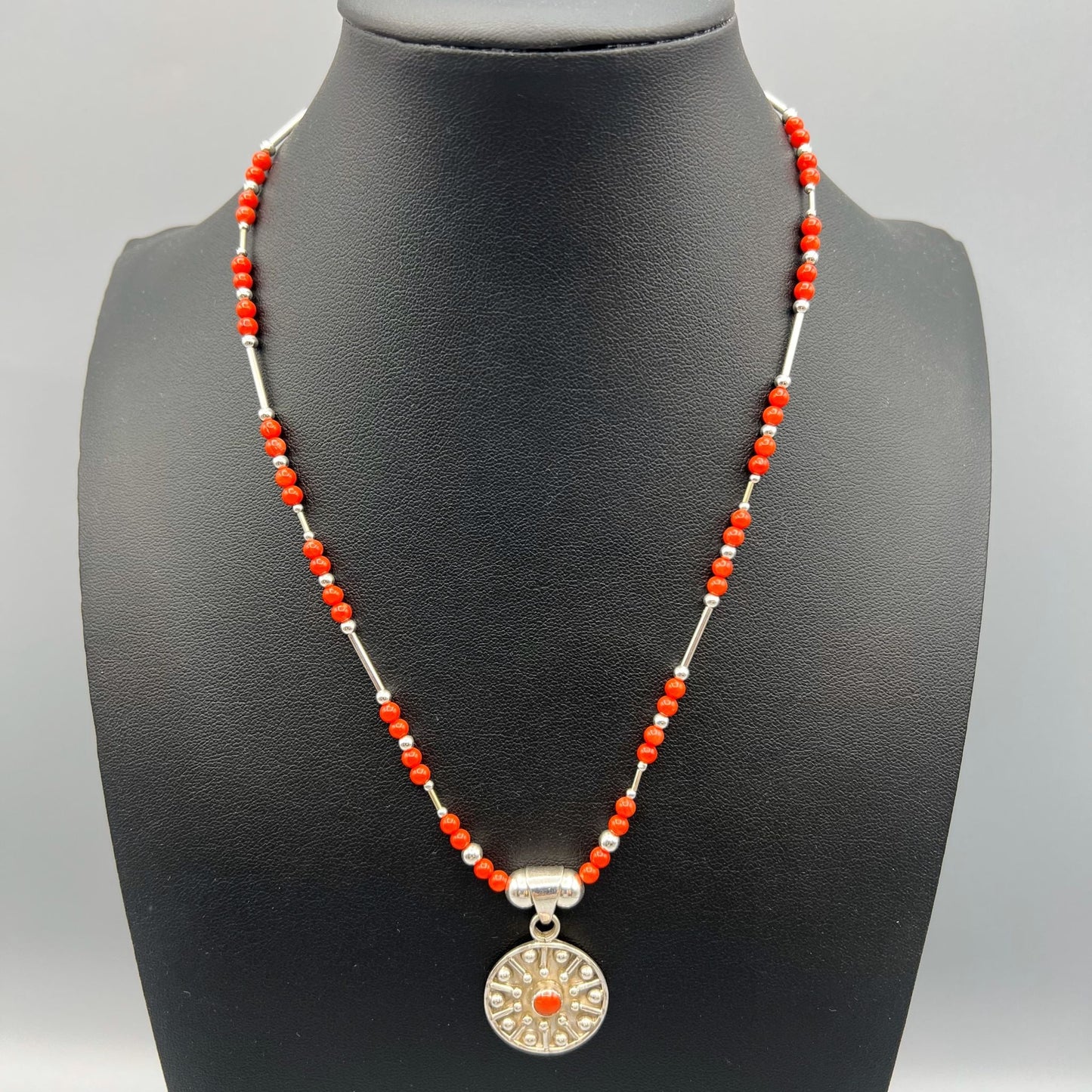 925 Silver Antique Look Dainty Handcrafted Red Coral Single Strand Bead Necklace